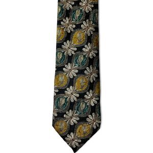 Ermenegildo Zegna Men Black Abstract Floral 100% Silk Necktie 58in